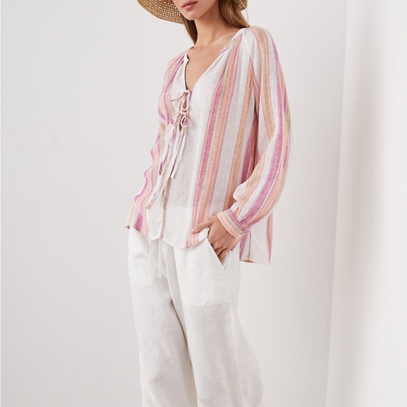 NWT Rails Brielle Hibiscus Stripe Linen Blouse XS - Picture 1 of 6